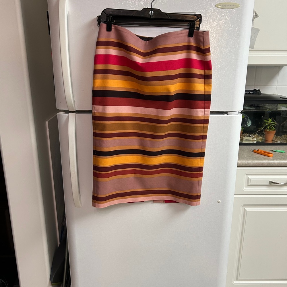 Lord & Taylor Multicolor Striped Pencil Skirt Size 10 Cotton Lined Fall Colors